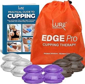 Lure Essentials Edge Cupping Therapy Set Cupping Kit for Massage Therapy Silicone Cupping Set Massage Cups 6 Large Multi-Color Cups (Clear, Onyx, Purple)