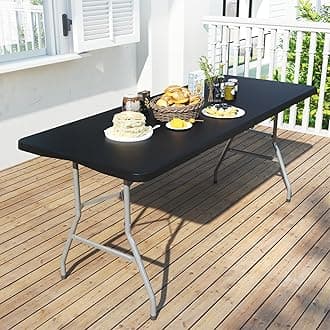 Foldable Table 6ft, Plastic Folding Table, Portable Heavy Duty Dining Tables with Lock Function & Carrying Handle, Outdoor Indoor Foldable Tables for Camping Party Picnic, Black