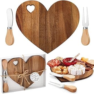 Patelai 1 Set Bridal Baby Shower Favor Heart Cheese Board with Knife, Wood Mini Charcuterie Board Thank You Gift Box for Guest Bridal Baby Shower Prize Wedding Valentines Birthday (Acacia Color)