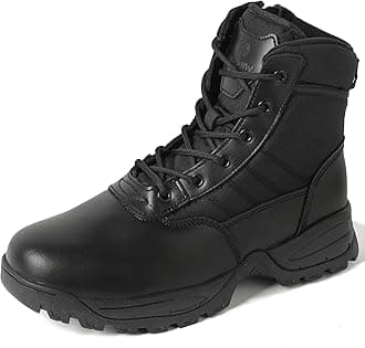 Men's Tactical Military Work Boots Black Waterproof Leather Motorcycle Combat Army Boot w/Side Zipper slip resistant and All Day Comfortable (6-8inch)