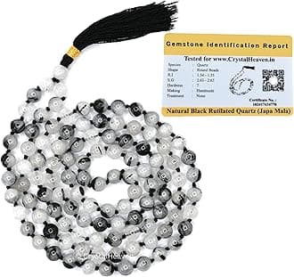 Crystal Heaven Black Rutilated Quartz Crystal Japa Mala Ganthi - 108 Beads Buddhist Prayer Beads - Aaa Grade Original Healing Gemstone Agate Mala For Yoga Meditation Spiritual Reiki Feng Shui