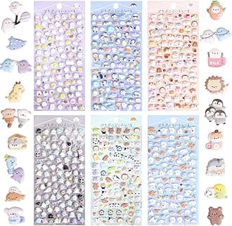600+ Cute Mini Puffy Stickers-Small 3D Tiny Micro Bulk Sticker Set for Kids Girls Adults-Includes Kawaii Japanese Cartoon Ghost Animal Cat Dog Penguin Birds for Phone Case-Removable-6 Sheets