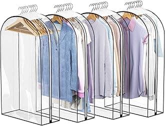 Liuoud Clear Garment Bags for Hanging Clothes 10” Gusseted, Suit Bags for Closet Storage, Hanging Plastic Clothes Cover for Coat, Dress, Fur, Shirt, 4 Pack, 40” Long