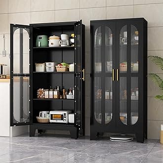 Metal Kitchen Pantry Storage Cabinet,Food Pantries Cabinets with Acrylic Glass Doors and Adjustable Shelves,Storage Cupboard for Kitchen, Living Room, Laundry Room and Dinning Room 61.02”H