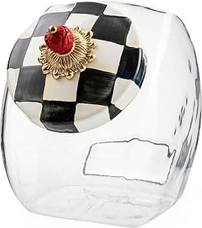 MACKENZIE-CHILDS Cookie Jar With Courtly Check Enamel Lid 6" wide, 8" tall,