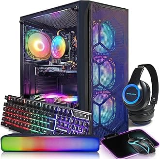 STGAubron Gaming PC Computer Desktop, Intel Core i7 up to 3.9G, Radeon RX 580 8G, 16G RAM, 1T SSD, 600M WiFi, BT 5.0, RGB Fan x6, Windows 11 Home