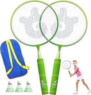 JOY SPOT! Kids Badminton Rackets Set with Soft Grip, Oversize & Lightweight Shuttlecocks Racquet with Carry Bag for Children Youth, 2 Player Sport Game for Indoor Outdoor Backyard