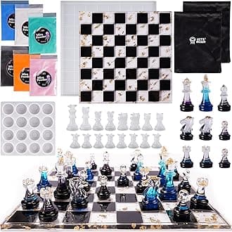 LET'S RESIN Chess Molds for Resin Casting, Upgraded Resin Chess Set Mold with 16 Piece 3D Full Size Chess Checkers & Chess Board Epoxy Silicone Resin Molds, DIY Chess Board Game for Kids & Adults