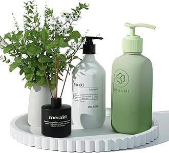 Silicone Bathroom Countertop and Vanity Tray-10 Inch Round Silicone Bathroom Tray, Modern Bathroom Decor, Coffee Table Decor, Decorative Tray for Candle, Perfume, Plants (White)