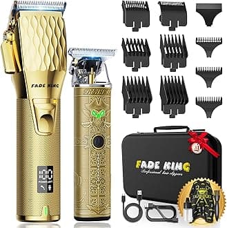 FADEKING® Professional Hair Clippers for Men, Cordless Barber Clippers & Beard Trimmer Set – Precision Hair Trimmer for Home/Barber Use, Men Grooming Kit with Travel Case – Ideal Gifts for Men