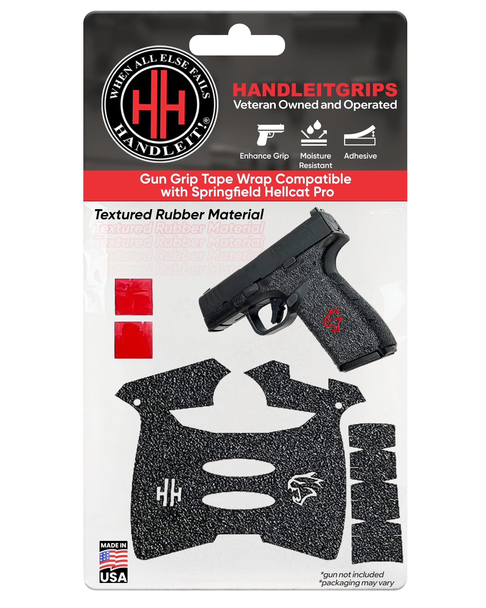 Handleitgrips Handgun Grip Tape Compatible with Springfield Hellcat Pro - Black Textured Rubber Pistol Grip Tape with Inserts, Easy Installation, Gun Parts & Accessories, Veteran Owned, Made in USA