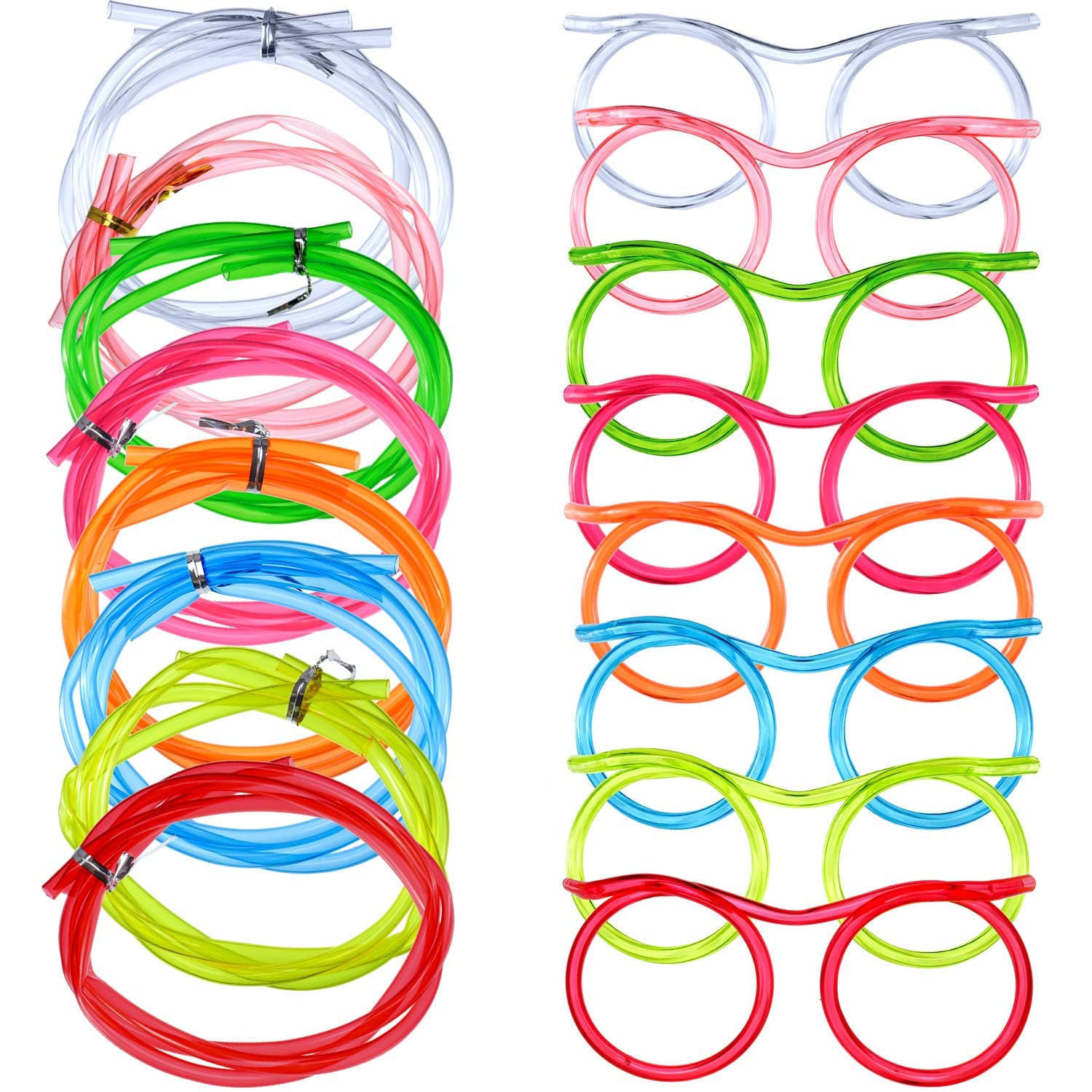 8 Pieces Silly Straw Glasses Crazy Fun Loop Straws Novelty Drinking Eyeglasses for Annual Meeting Fun Parties Birthday Assorted Colors