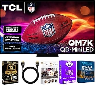 TCL75-Inch QM7K QD Mini LED Smart Google TV - Dolby Vision , Dolby Atmos, HDR, Game Accelerator 288 Hz, Alexa Compatible w/ 12 Month CPS Protection, AUX HDMI Cable, Streaming