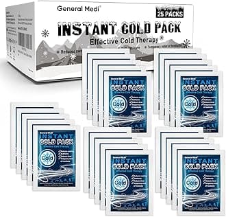 General Medi Instant Cold Pack (10x14cm) – Set of 25 Disposable Cold Therapy Packs for Pain Relief, Swelling, Inflammation, Sprains, Strained Muscles, Toothache – for Athletes & Outdoor Activities