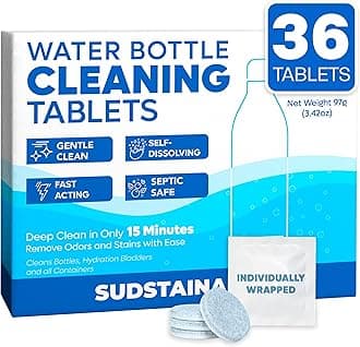Sudstainables Water Bottle Cleaning Tablets – 36-Pack | Chlorine-Free & Odor-Control Formula | Water Bottle Cleaner, Flasks, Hydration Packs & Travel Mugs | Washer Tablets for Home, Hiking & Camping