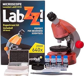 Levenhuk LabZZ M101 Orange 640x Portable Microscope for Kids, with LED Light, Science Kit & Colourful Book, Educational STEM Toys Set, Prepared Sample Slides, Gift Ideas for Children, 4+ Years (EN)