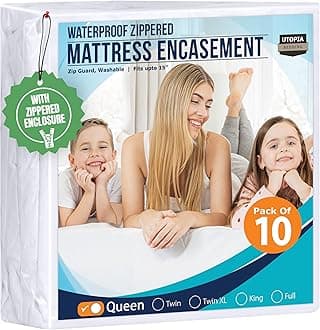 Mattress Protector Zippered Queen Size (Pack of 10), 100% Waterproof Bed Bug and Dust Mite Proof Mattress Encasement, Absorbent 6 Sided Mattress Cover