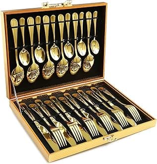 Gold Silverware Set, OGORI 24-Piece Gold Forged Stainless Steel Flatware Set, Service of 6