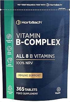 Vitamin B Complex High Strength | 365 Tablets (1 Year Supply) | All 8 B Vitamins | Vitamin B1, B2, B3, B5, B6, B12, Choline, Folic Acid & Biotin | Vegan | By Horbaach