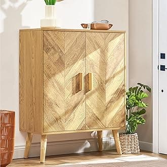 Iwell Storage Cabinet with Adjustable Shelf & Doors, Buffet Cabinet with Storage, Sideboard, for Living Room, Entryway, Natural
