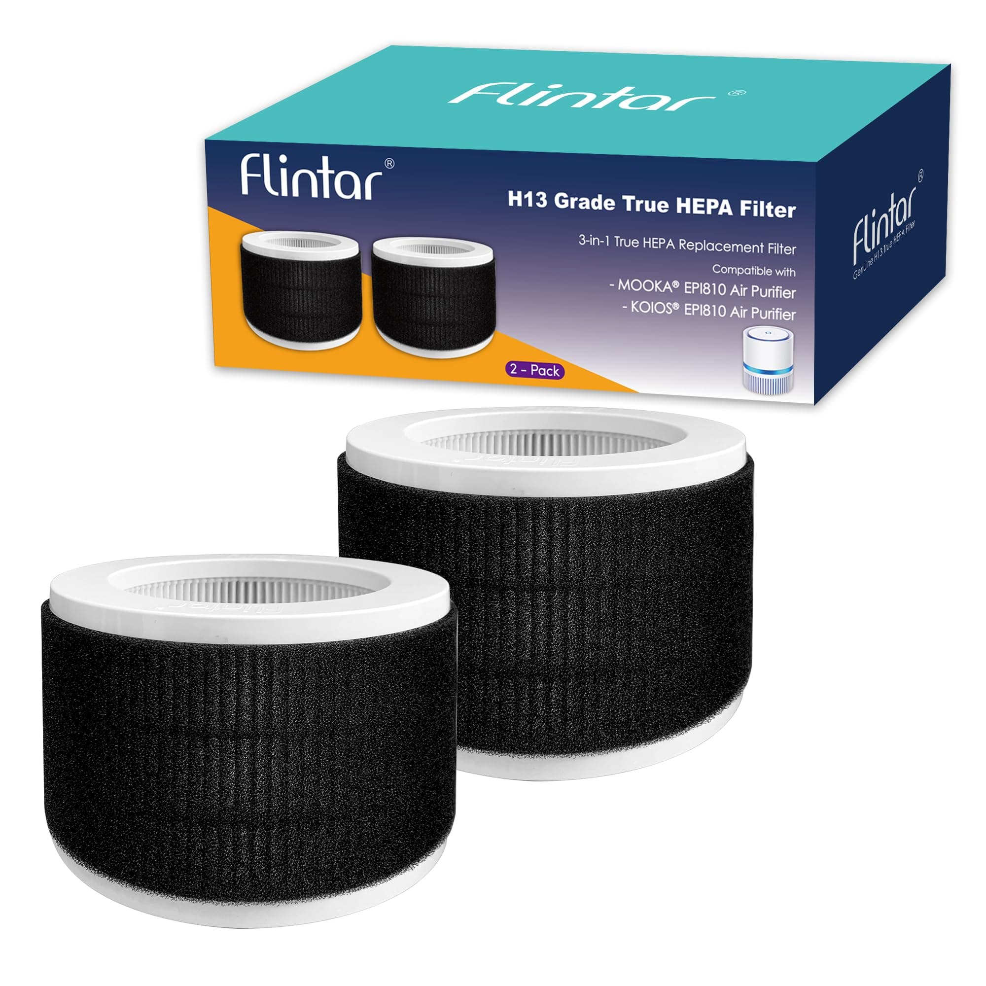 Flintar Replacement Filter, Compatible with KOIOS and MOOKA EPI810 Air Purifier, 3-Stage H13 True HEPA Filtration, 2-Pack