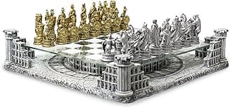 BB Brother Brother Ancient Roman Gladiators 3D Chess Board Game Set, Glass Board, Handmade Gold and Silver Polyresin Chess Pieces For 2 Players
