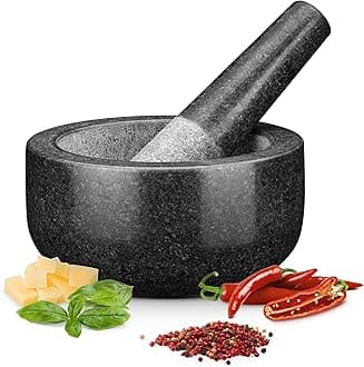 H&S Pestle and Mortar Set, Premium Solid Granite Stone Mortar and Pestle Large Black - 16cm (6.3") Diameter - Pestle and Mortar Large