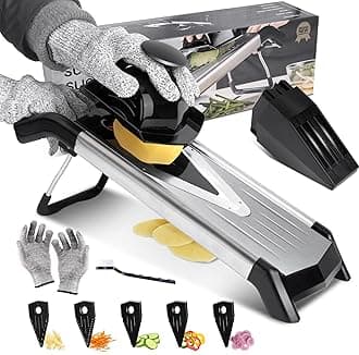 Mandoline Food Slicer, Adjustable Stainless Steel Mandoline Slicer for Kitchen, Vegetable Cutter Julienne Slicer with Cleaning Brush and Cut Resistant Gloves