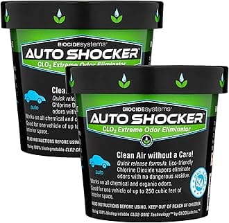 Biocide Systems Auto Shocker Strong Car Odor Eliminator, Eco-Friendly ClO2 Odor Remover for Tough Odors in Vehicle Interiors, Up to 250 Cubic Feet (2-Pack)