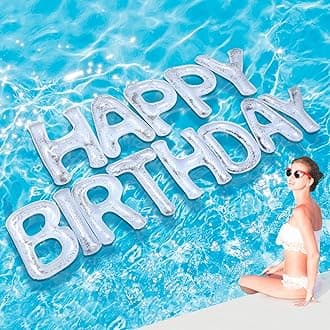 Shappy 20'' Happy Birthday Pool Large Floating Letter Balloons with Adhesive Dots Inflatable Pool Decorations for Summer Birthday Party