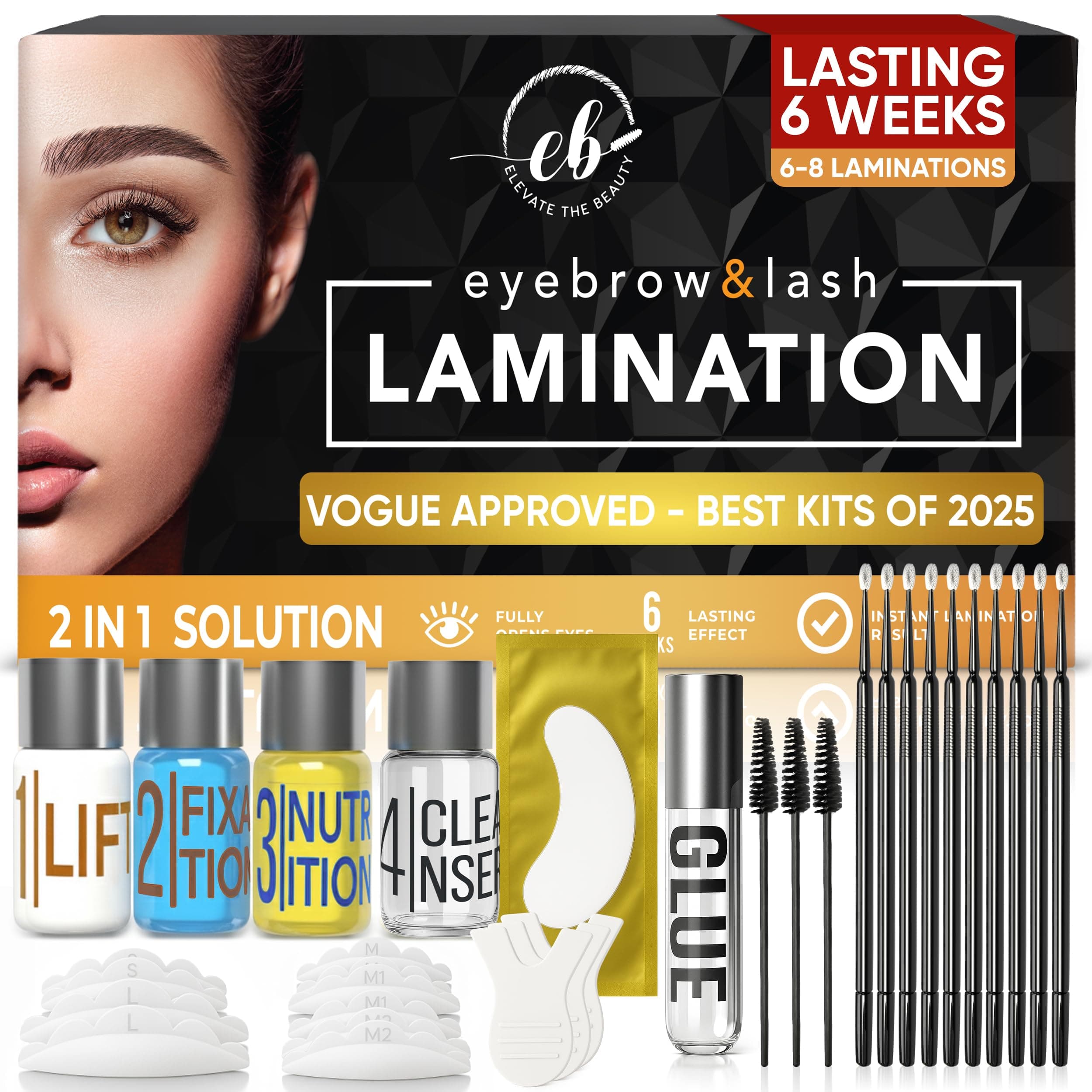 Eyebrow And Lash Lamination Kit | DIY Perm For Lashes and Brows | Professional Lift For Trendy Fuller Brow Look And Curled Lashes | Eyebrow Brush And Eyelash Micro Brushes Added