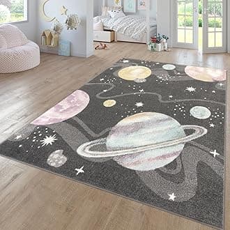 TT Home Nursery Area Rug Kids Rug For Bedroom Girls Boys Modern Rainbow Cloud Rug Animal Motif Colourful, colour:Anthracite, Size:133 cm Square