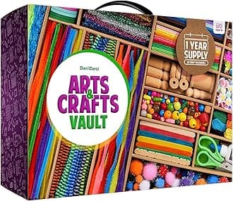 Arts and Crafts Vault - 1000+ Piece Craft Kit Library in a Box for Kids Ages 4 5 6 7 8 9 10 11 & 12 Year Old Girls & Boys - Crafting Supply Set Kits - Gift Ideas for Preschool Kids Project Activity