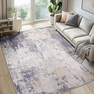 Washable Area Rugs 5'x7' Non-Slip Modern Abstract Soft for Living Room Entryway Bedroom Nursery, Print Pattern, Purple Grey Cream Yellow