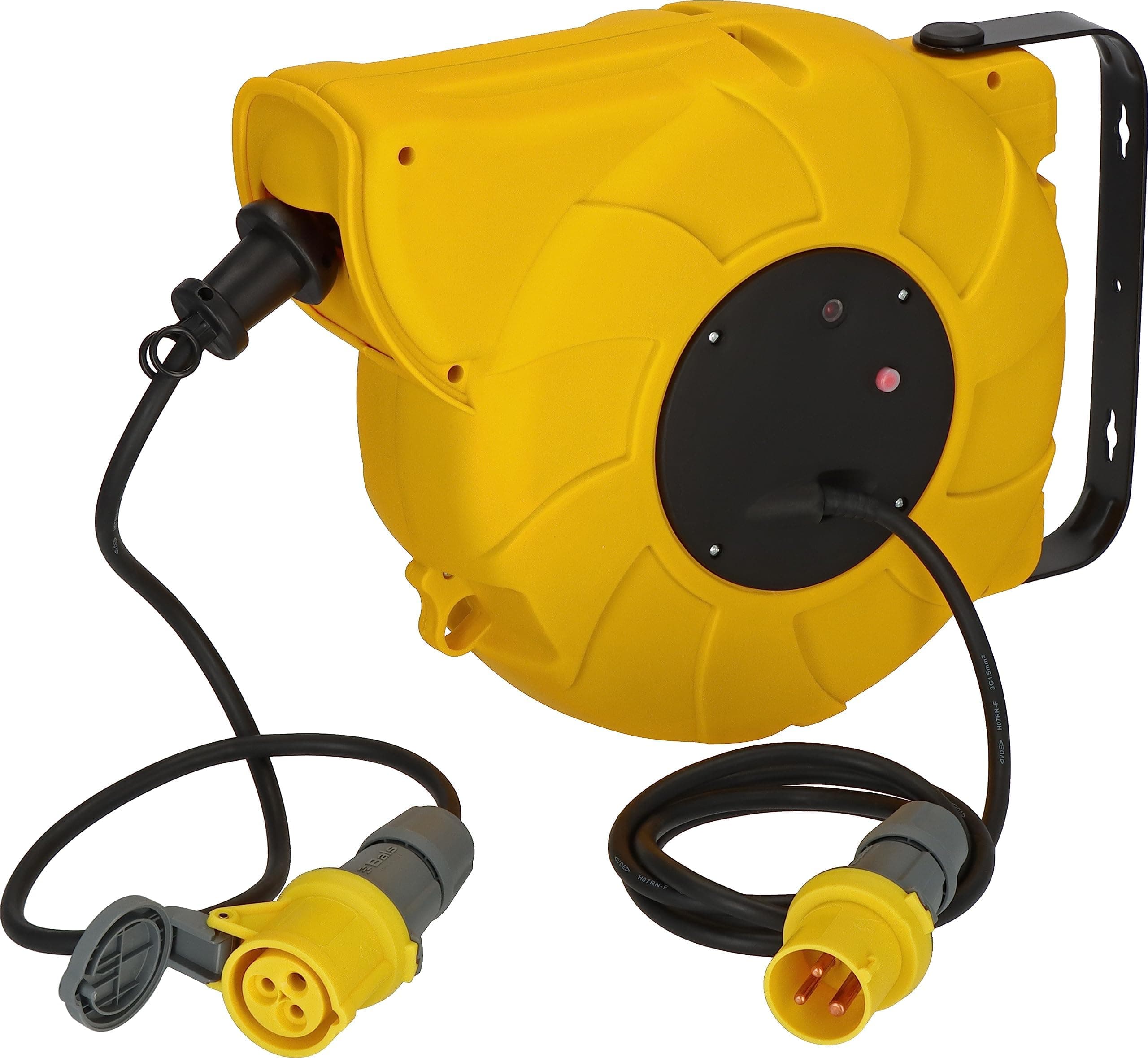 Automatic CEE Cable Reel IP44 /Extension Lead with 18m (16+2m) cable for outdoor use (for wall or ceiling mounting, robust plastic casing, electrical rewind, cable colour: black)