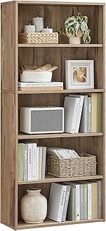 VASAGLE Custos Collection - Bookshelf, 5-Tier Bookcase, Book Shelf, Open Storage Shelf, 9.4 x 23.6 x 52.5 Inches, for Living Room, Home Office, Dining Room, Camel Brown ULBC165T50