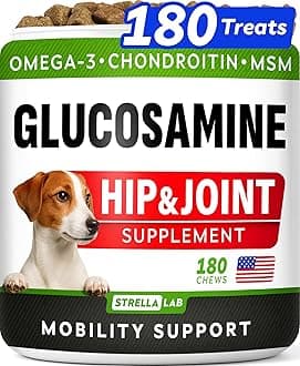 Glucosamine Treats for Dogs - Joint Supplement w/Omega-3 Fish Oil - Chondroitin, MSM - Advanced Mobility Chews - Joint Pain Relief - Hip & Joint Care - Chicken Flavor - 180 Ct - Made in USA