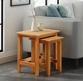 – Hallowood Furniture Aston Nest of Tables Set of 2, Multifunctional Solid Wooden Nesting Side, Occasional, Coffee Table for Bedroom or Small Spaces, Fully Assembled Living Room Furniture