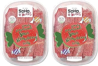 Soho Sweet Sour Belts Non-GMO Candy Belts – Sour Strawberry Candy Belts, Halal Candy (Pack of 2, 1 Pound Each)
