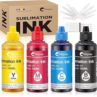 Hiipoo Sublimation Ink Refilled Bottles Work with C88 C88+ WF7710 ET2720 ET15000 ET2760 ET2750 ET4700 Inkjet Printers Heat Press Transfer on Mugs Plates T-Shirts Pillows Phone Case