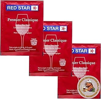 Red Star Premier Classique Wine Yeast (3 Pack) - Great for Making Wine Cider Mead Kombucha at Home - 5 g Sachets - Saccharomyces cerevisiae - Sold by CAPYBARA Distributors Inc.