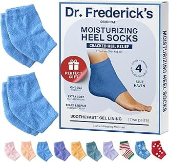 Dr. Frederick's Original Moisturizing Fuzzy Heel Socks - 2 Pairs - Cozy Gel-Lined Sleep Socks for Women & Men - Soothes Dry, Cracked Feet - Heel Repair - Blue Haven