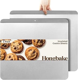 HONGBAKE 2 Pieces Large Flat Cookie Sheet No Edges, Nonstick Insulated Baking Pan, Commercial Oven Trays for Cooking, 16" X 14", Grey