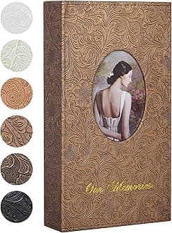 RECUTMS Photo Album 4x6 300 Photos, Retro Leather Cover with Oval DIY Front Window for Wedding Family Leather Cover Picture Albums Holds 300 Vertical 4x6 Photos (Bronze Yellow)