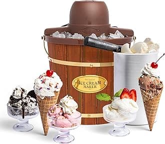 Electric Bucket Ice Cream Maker with Easy-Carry Handle, Makes 4-Quarts in Minutes, Frozen Yogurt, Gelato, Made from Real Wood