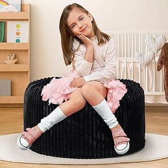 Hobestluk Bean Bag Chairs 2.5FT Bean Bag Chair with Memory Foam Filled & Stripe Plush Cover Small Bean Bag Chairs for Playroom, Living Room, Bedroom (Black)
