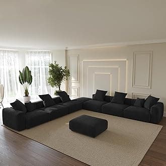 Oversized Modular Sectional Sofa with Ottomans,8 Seater Corduroy V Shaped Reversible Corner Couch,181.73" Convertible Sofa & Couch Free Combination for Living Rooom,Black