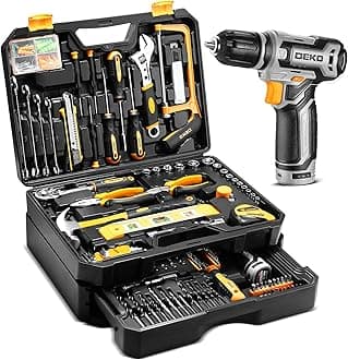Tool Kit Box Drill Set：DEKOPRO Home Mechanic Toolbox with 12V Power Cordless Drill Hand Repair Tools Sets Combo Kits Storage Organizer Drawer Case for Men