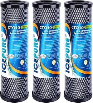 ICEPURE 1 Micron 2.5" x 10" Whole House CTO Carbon Sediment Water Filter Cartridge Compatible with DuPont WFPFC8002, WFPFC9001, SCWH-5, WHCF-WHWC, WHCF-WHWC, FXWTC, CBC-10, RO Unit, Pack of 3