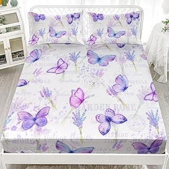 Purple Lavender Fitted Sheet Deep Pocket Kids Colorful Butterfly Quilt Bed Sheet Full for Kids Boys Girls Include 1 Fitted Sheets & 2 Pillowcases No Flat Sheet